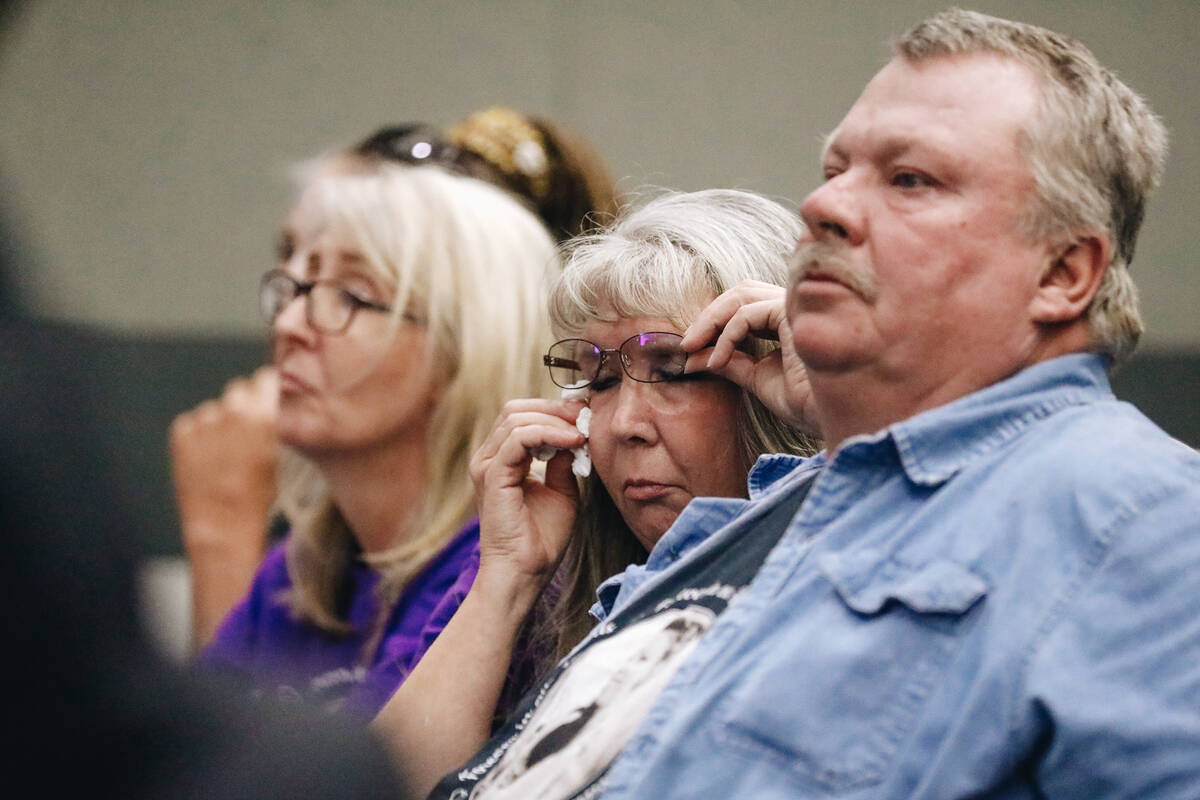 Susanne Beardall, the mother of Cheryl Beardall, wipes away a tear during the sentencing of Phi ...
