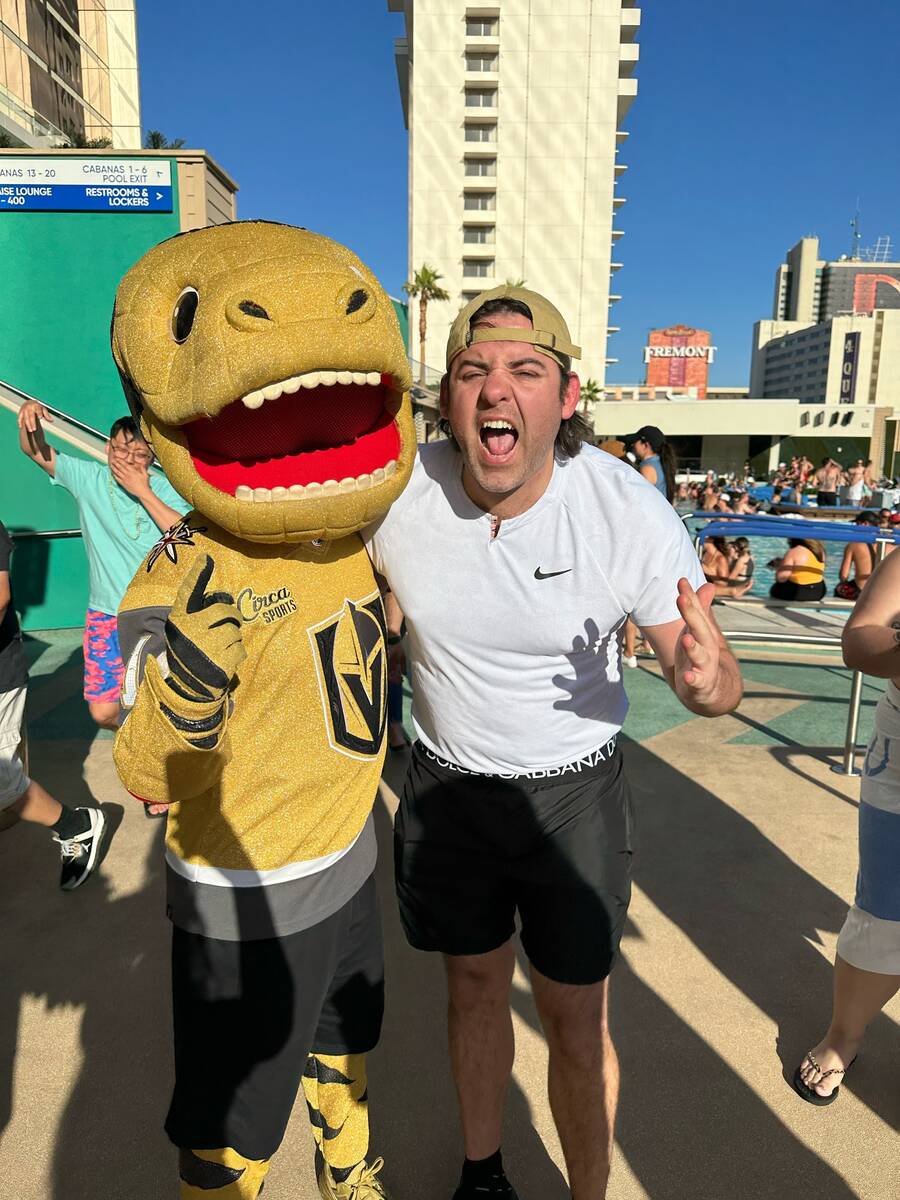 Jon Grace with Golden Knights mascot Chance at Stadium Swim at Circa. (Jon Grace)