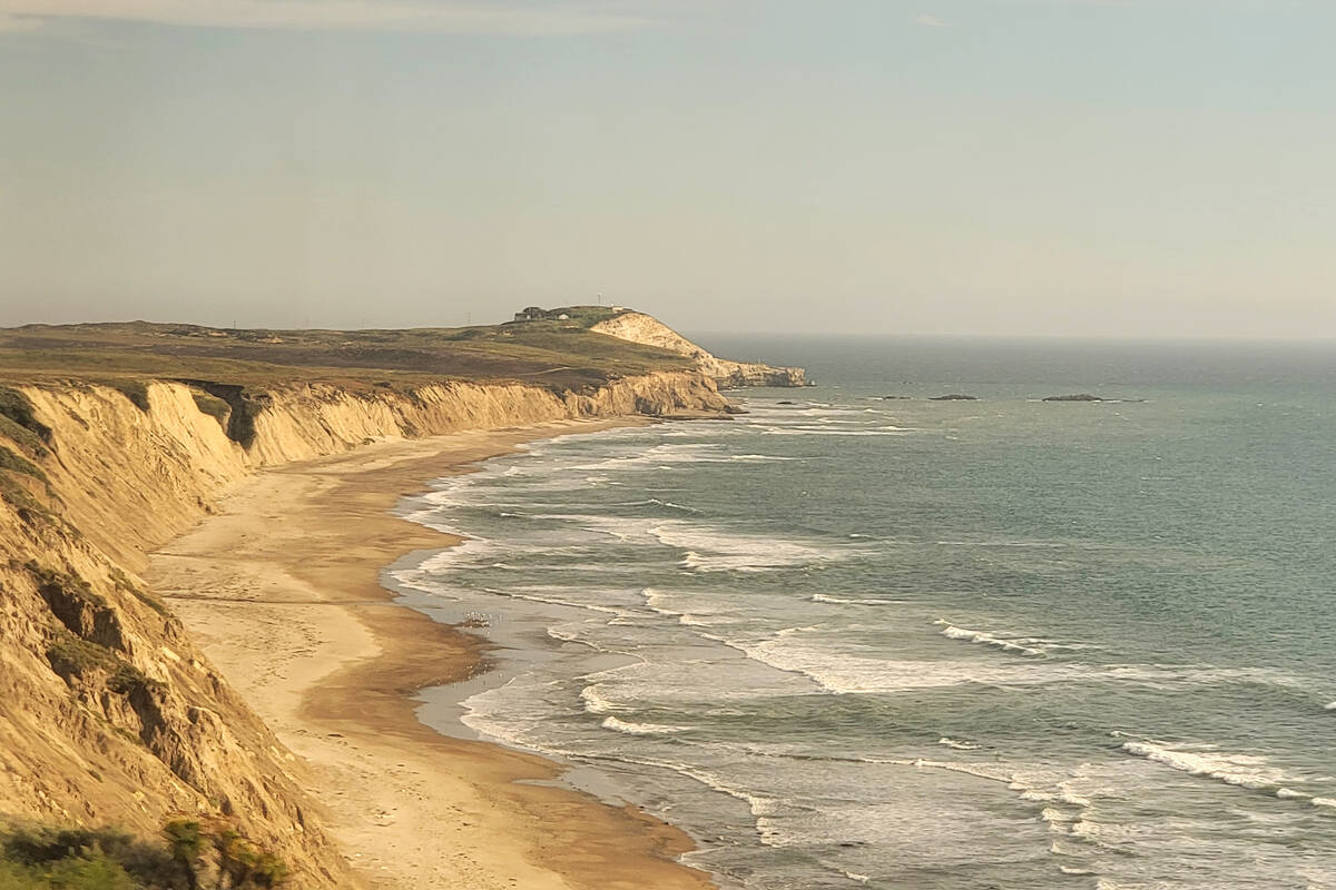 As seen from the train, Point Conception meets the Pacific Ocean. A lighthouse there became fun ...