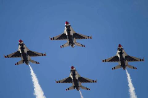 The Thunderbirds perform during Aviation Nation at Nellis Air Force Base in Las Vegas on Saturd ...