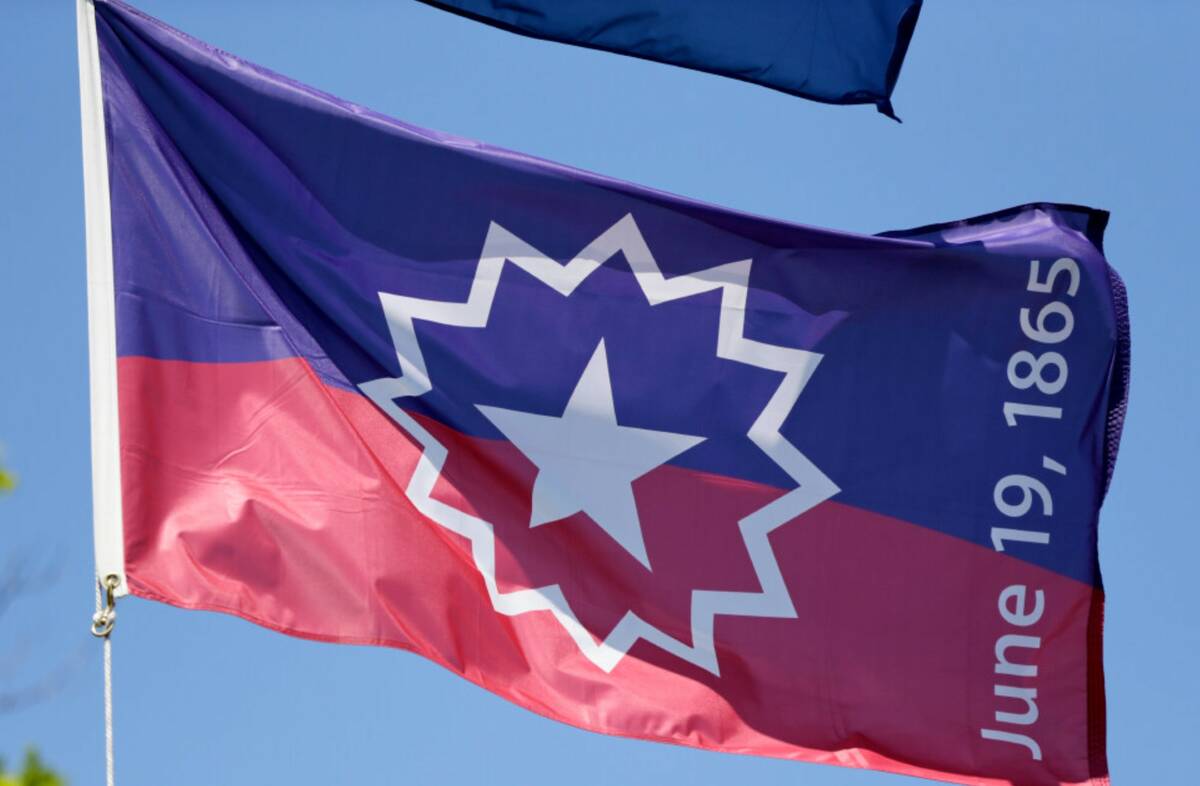 The Juneteenth flag, commemorating the day that slavery ended in the U.S. (AP Photo/Nati Harnik)