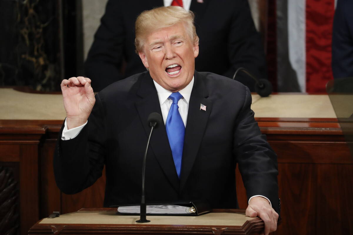 President Donald Trump delivers his State of the Union address to a joint session of Congress o ...