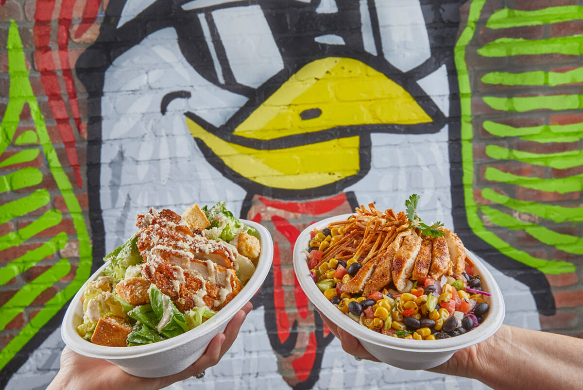 Chopped chicken Caesar salad bowl and a Mexican street corn bowl from Chicken Guy!, now open in ...