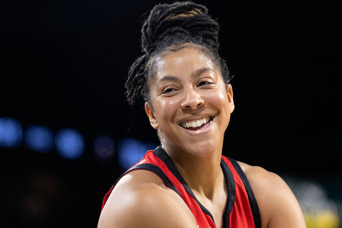 Aces forward Candace Parker (3) laughs in between play during the second half of a WNBA preseas ...
