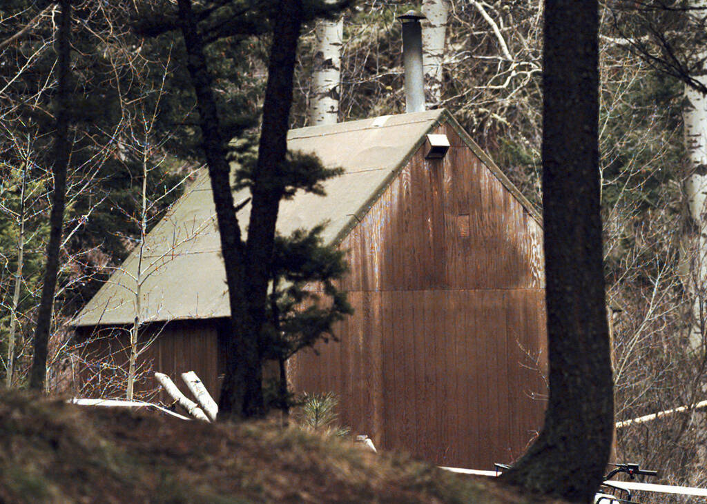 FILE - This April 6, 1996 file photo shows Ted Kaczynski's cabin in the woods of Lincoln, Mont. ...