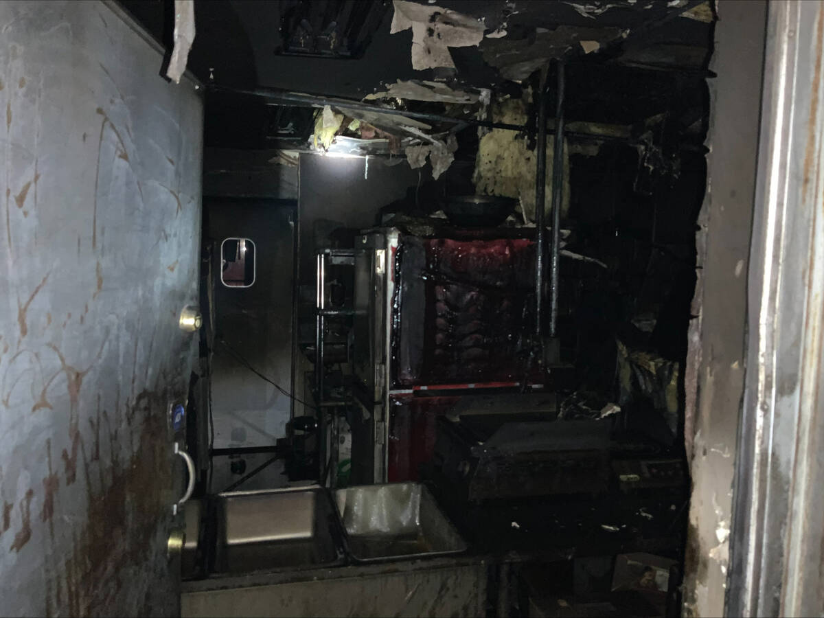 Clark County firefighters responded to a fire at Jessie Rae’s BBQ, 5611 S. Valley View Blvd., ...