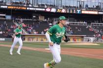 Oakland Athletics second baseman Zack Gelof takes the field before a baseball game against the ...