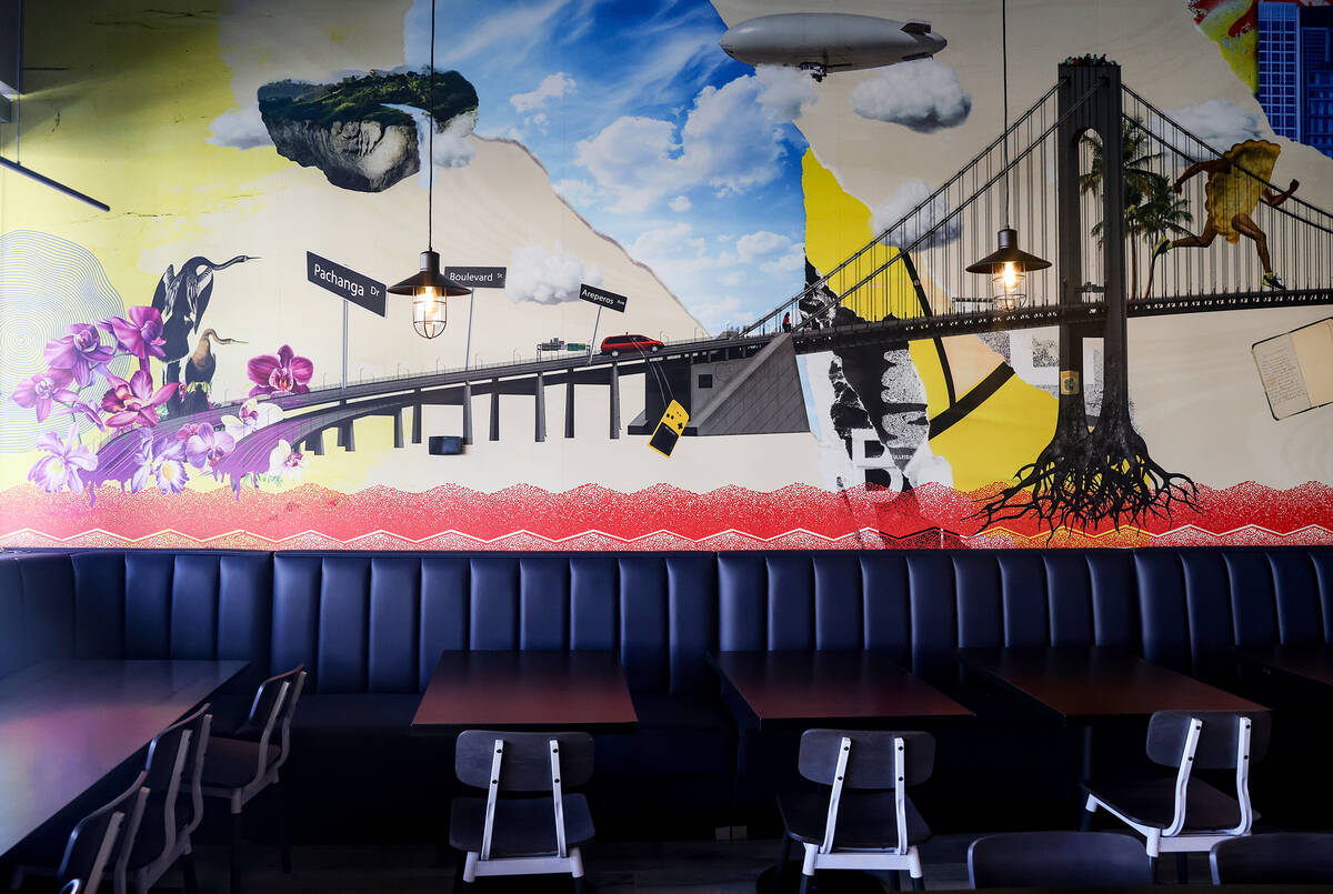 The 40-foot mural at Makers & Finders in Henderson, Wednesday, June 14, 2023. The new location ...