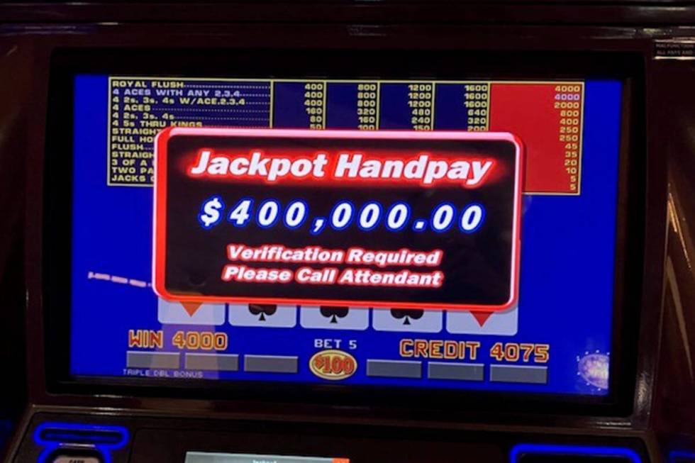 A video poker player at Caesars Palace won $400,000 after hitting four aces with a kicker Satur ...