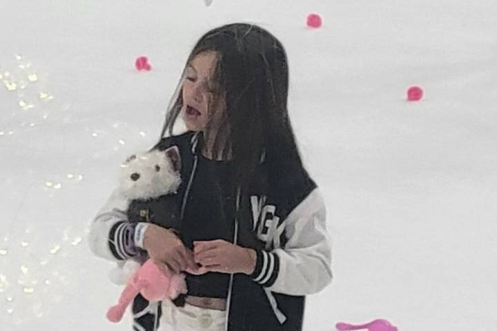 The daughter of Jonathan Marchessault holds a stuffed animal of Bark-Andre Furry after the Gold ...