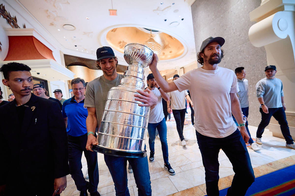 The Stanley Cup is paraded through Wynn Las Vegas on Wednesday, June 14, 2023. (Mike Kirschbaum)