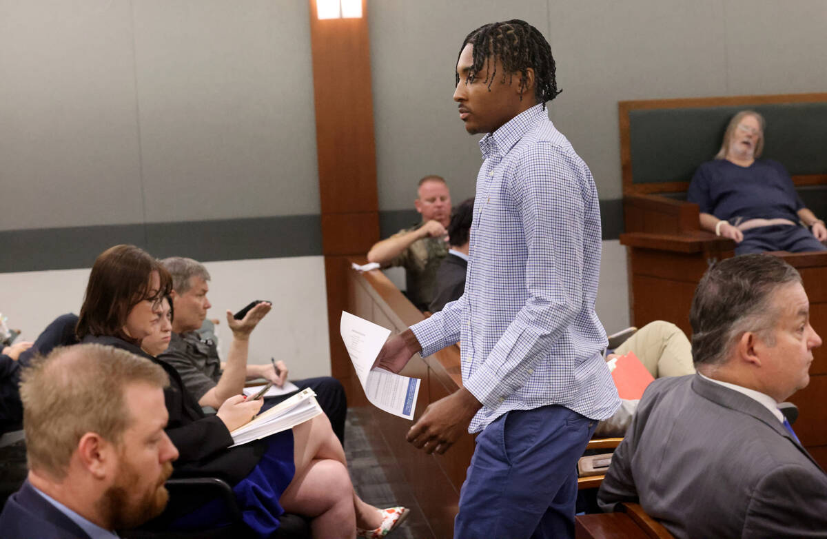UNLV basketball recruit Zaon Collins walks out of the courtroom after appearing at the Regional ...