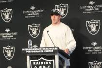 Newly acquired Raiders linebacker Robert Spillane addresses the media at Raiders Headquarters a ...