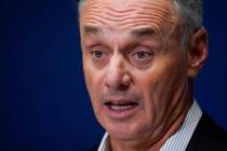 Major League Baseball Commissioner Rob Manfred speaks to members of the media following an owne ...