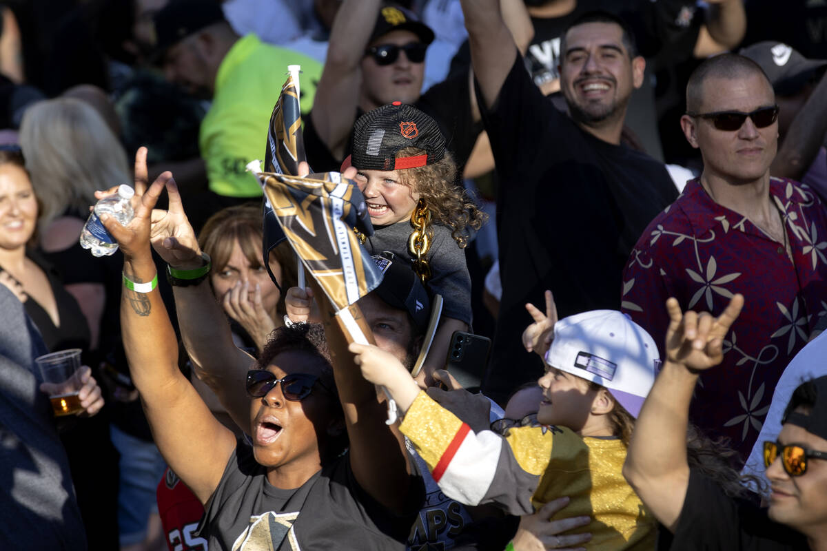 The Golden Knights fans cheer at Toshiba Plaza while waiting for the Golden Knights to parade t ...