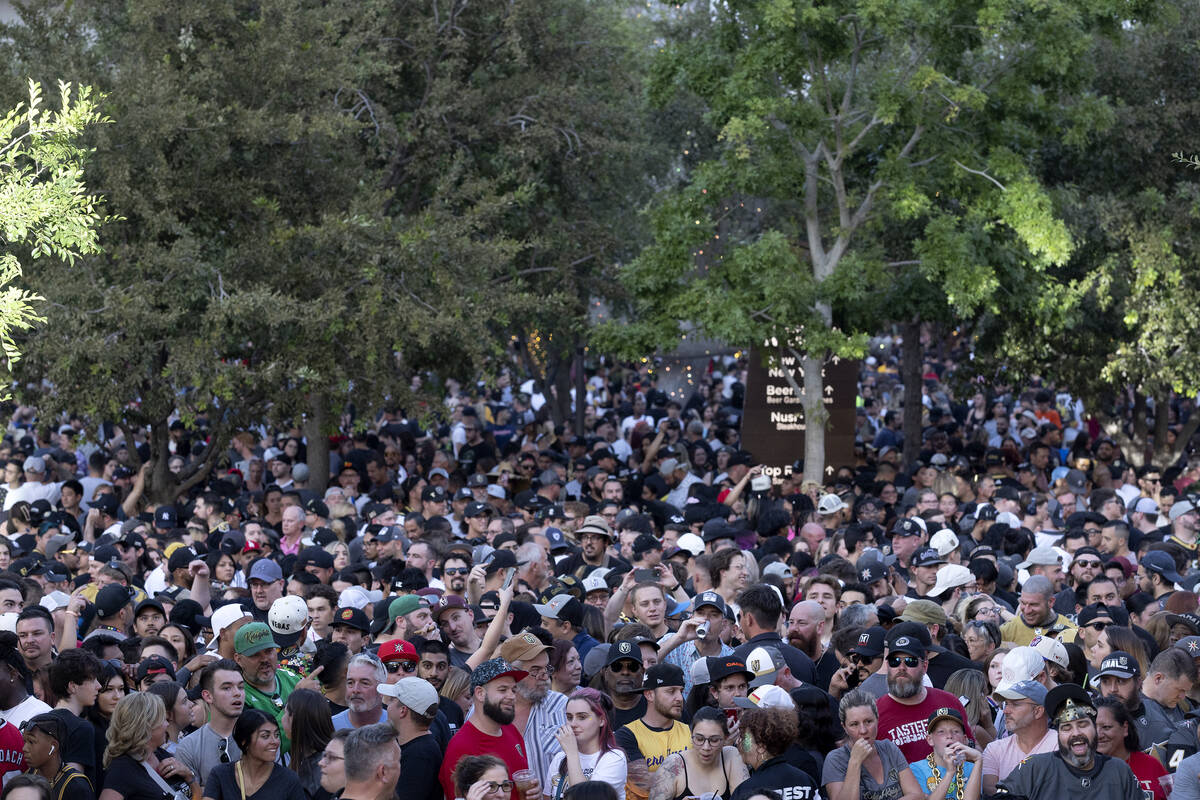 Fans pack Toshiba Plaza and beyond during the Golden Knights’ Stanley Cup Final win cele ...