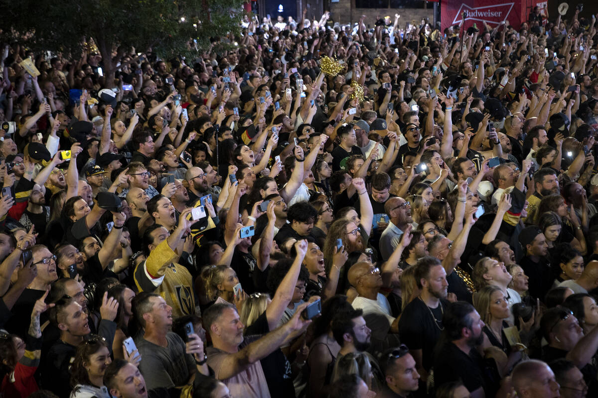Golden Knights fans go wild for their team during the celebration of the Knights’ Stanle ...
