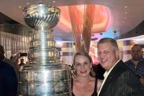 Derek and Nicole Stevens are shown with the Stanley Cup at Circa on Saturday, June 17, 2023. (N ...