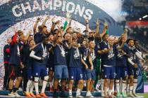 Team USA celebrates winning the CONCACAF Nations League final on Sunday, June 18, 2023, at Alle ...