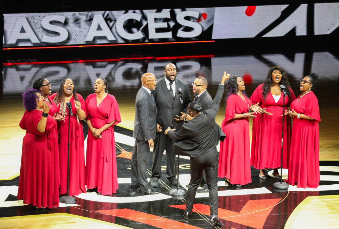 The Kingdom City Singers perform in honor of the Juneteenth holiday on Monday, June 19th before ...