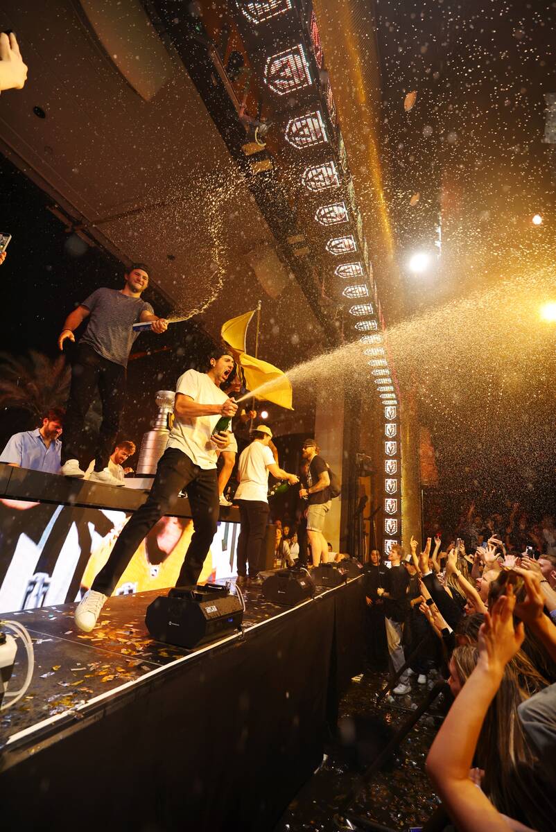 Members of the Golden Knights party with the Chainsmokers at XS Nightclub on Saturday, Jun 17, ...