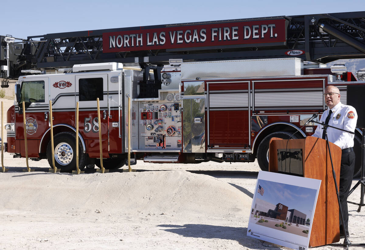 North Las Vegas Fire Chief Joseph Calhoun speaks during a groundbreaking ceremony for a new fir ...