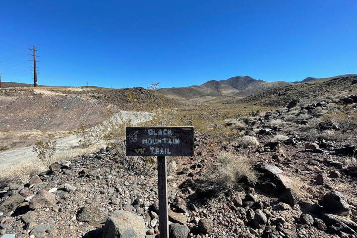 A sign for the Black Mountain Trail that leads to the top of Black Mountain in Sloan Canyon Nat ...