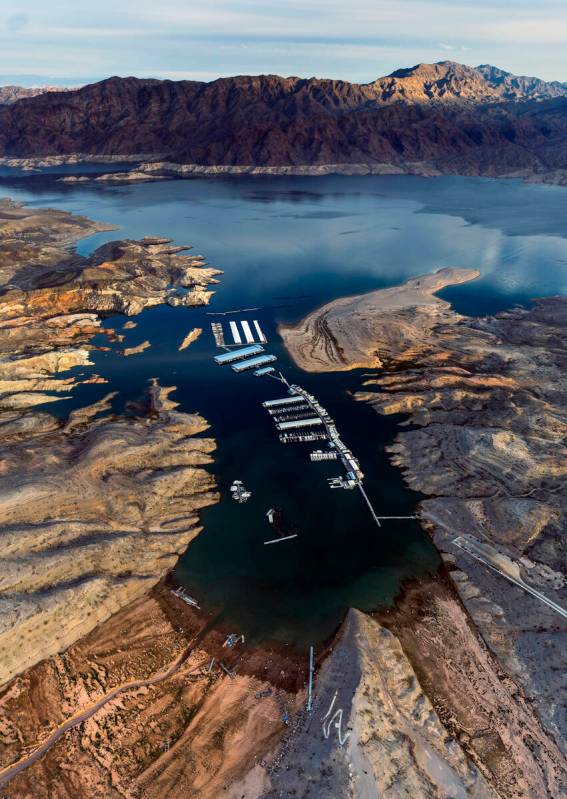 The Callville Bay Resort & Marina with the receding Lake Mead shoreline on Monday, March. 6 ...