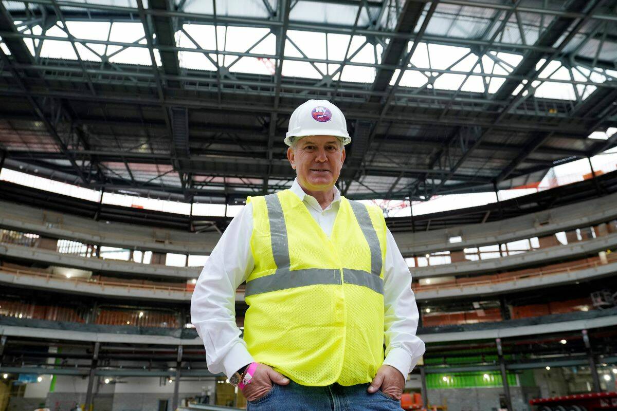 Oak View Group co-founder Tim Leiweke poses for a portrait on the floor of the New York Islande ...