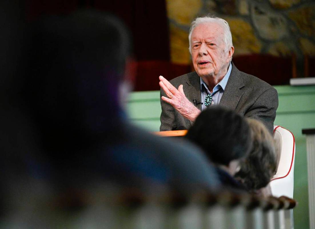 FILE - Former President Jimmy Carter teaches Sunday school at Maranatha Baptist Church, in Plai ...