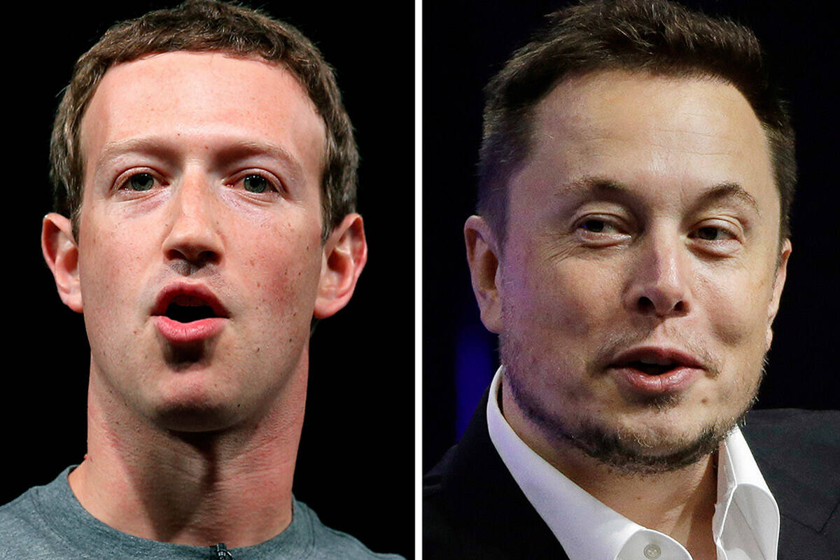 This combo of file images shows Facebook CEO Mark Zuckerberg, left, and Tesla and SpaceX CEO El ...