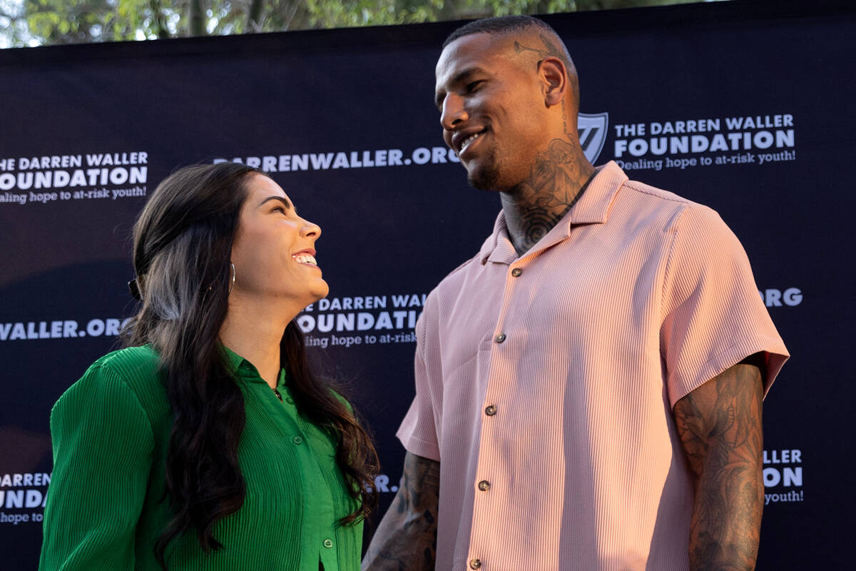 Las Vegas Aces guard Kelsey Plum and New York Giants and former Raiders tight end Darren Waller ...