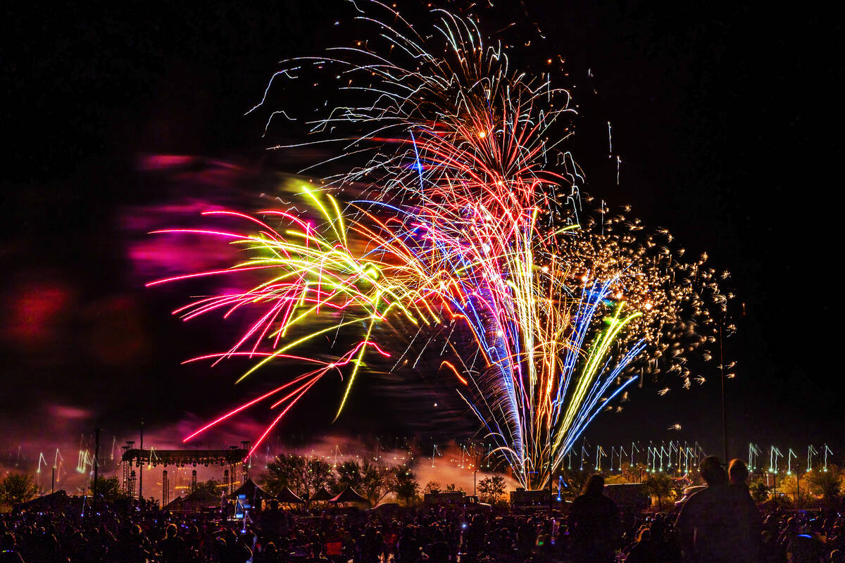 Fireworks light up the sky during a Fourth of July celebration at Heritage Park on Monday, July ...