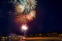 A fireworks display during Fourth of July weekend celebrations at Lake Las Vegas on Sunday, Jul ...