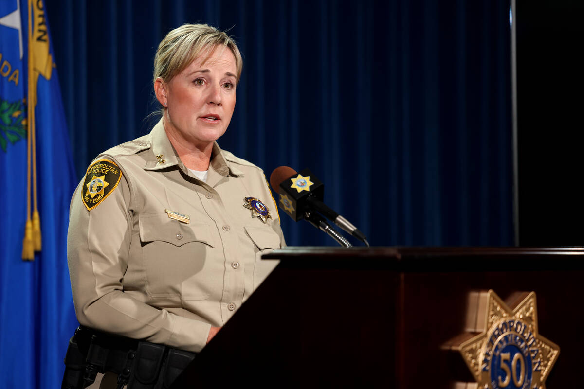Las Vegas police Assistant Sheriff Jamie Prosser answers a question during during a news media ...