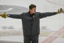 Vegas Golden Knights assistant coach Ryan Craig directs players during practice at City Nationa ...