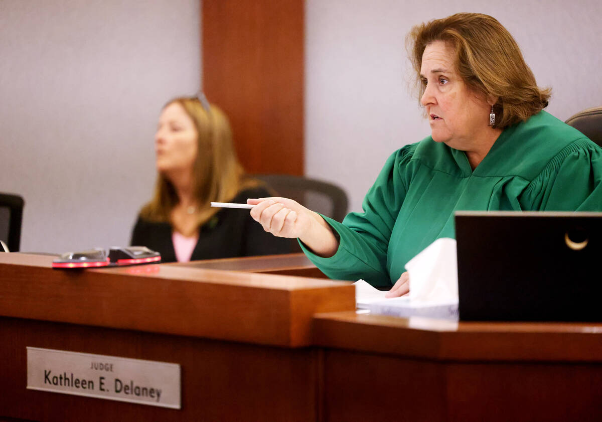 Clark County District Court Judge Kathleen Delaney presides during sentencing for Jonathan Elut ...