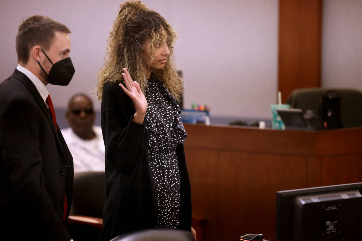 Former Eldorado High School teacher, Sade, gives a victim impact statement during a sentencing ...