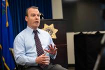 Sgt. Patrick Flynn, with the Las Vegas Metropolitan’s retail theft bureau, speaks to the ...