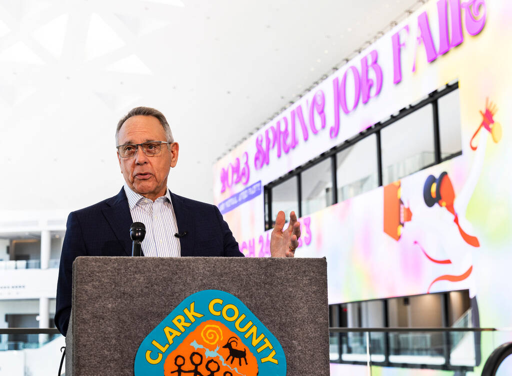Clark County Commission Chairman Jim Gibson speaks at the Las Vegas Convention Center in March ...