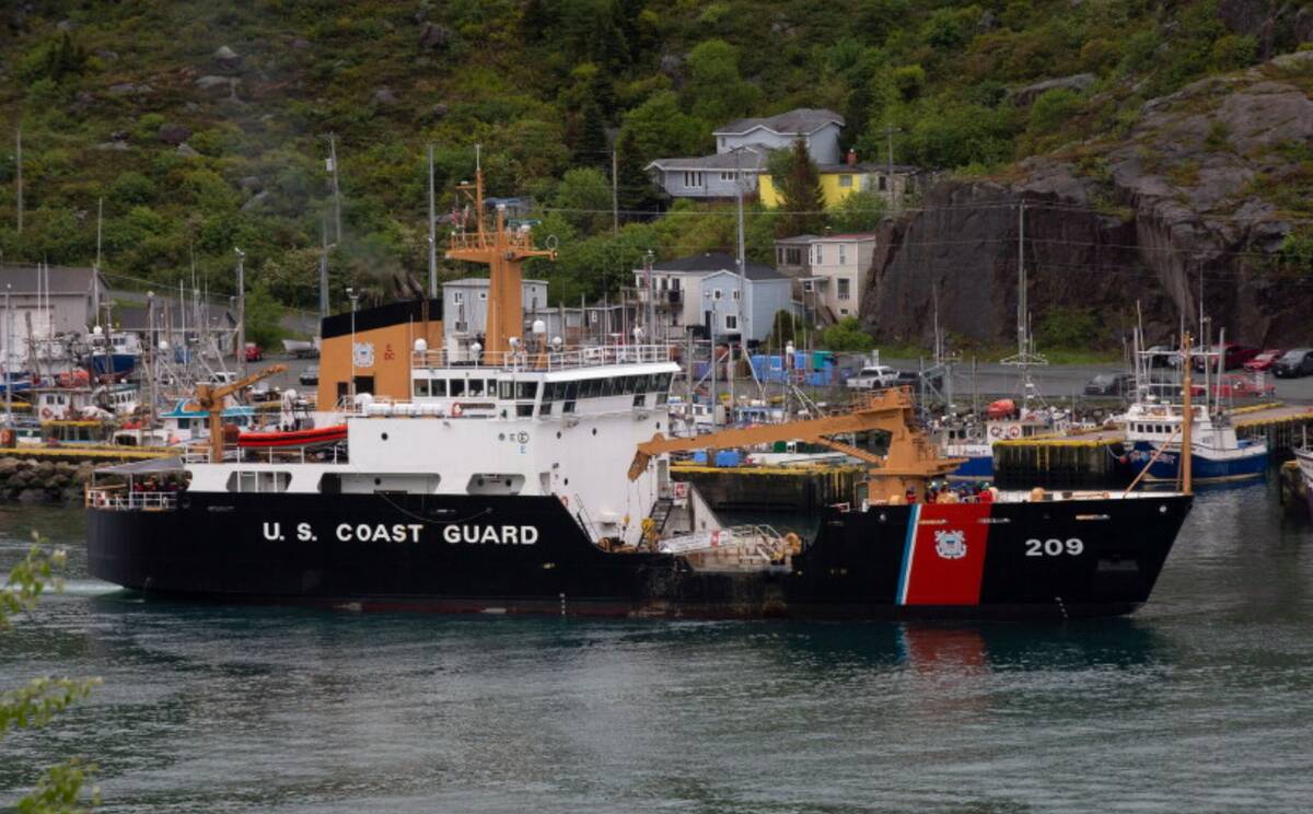 A U.S. Coast Guard ship arrives in the harbor of St. John's, Newfoundland, on Wednesday, June 2 ...