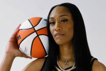 Las Vegas Aces forward A'ja Wilson poses for a photo during their media day, Monday, May 15, 20 ...