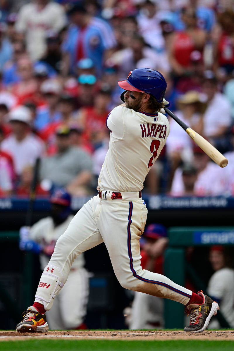 Philadelphia Phillies' Bryce Harper in action during a baseball game against the Washington Nat ...