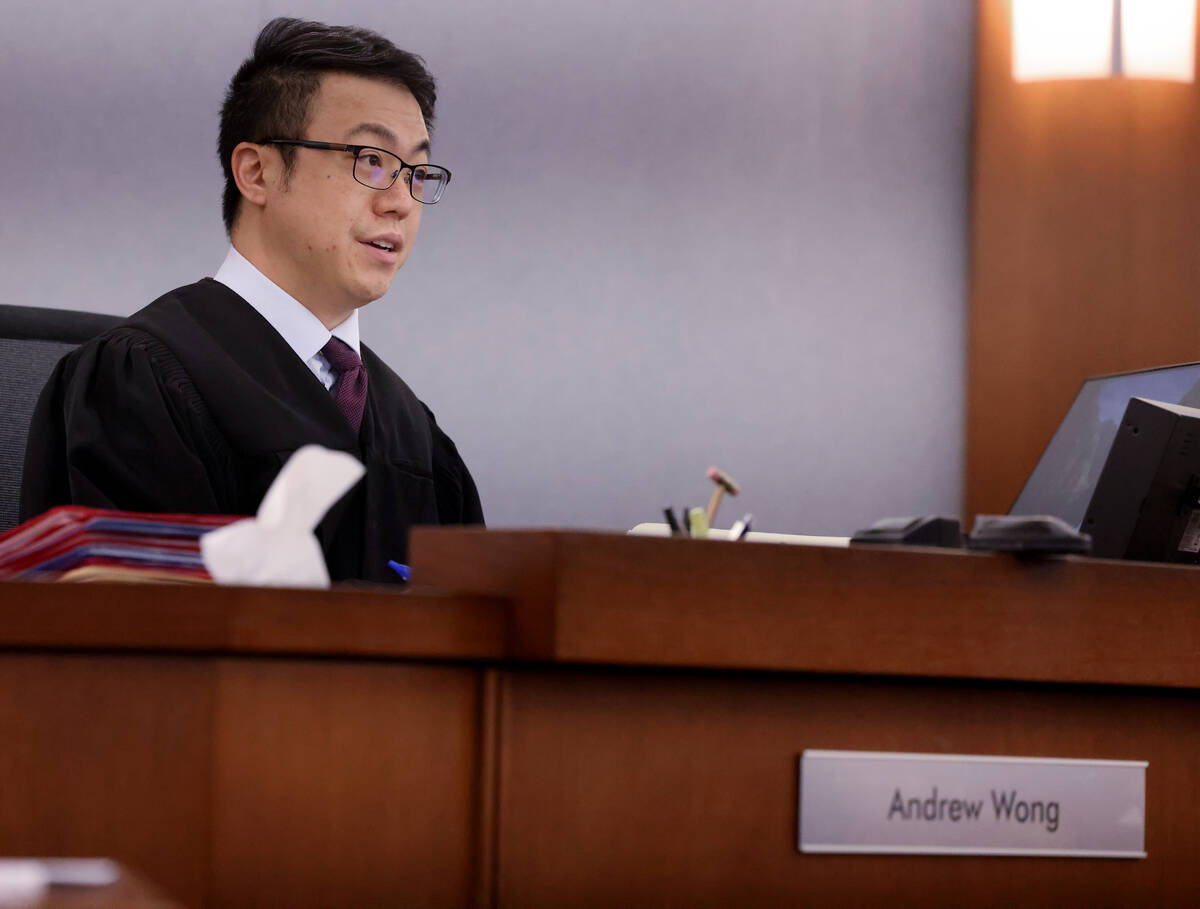 Judge Andrew Wong presides in court at the Regional Justice Center in Las Vegas on Monday, July ...