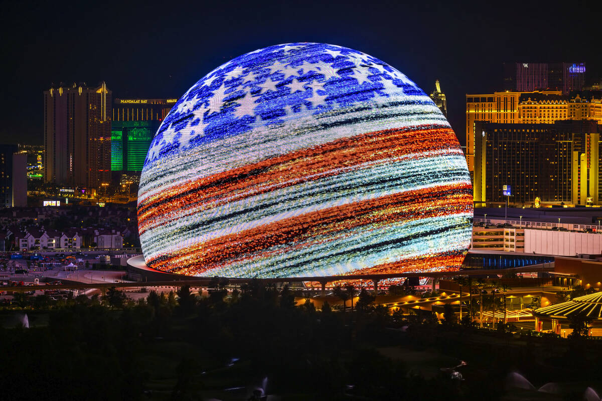 The MSG Sphere illuminates the Las Vegas skyline with a dazzling display to celebrate Independe ...