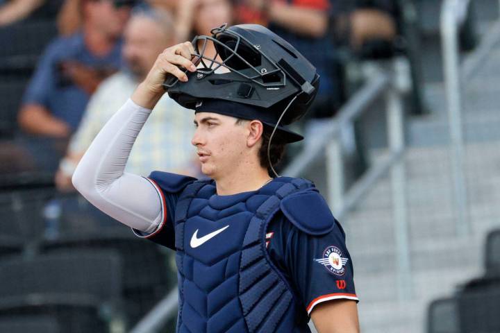 Aviators catcher Tyler Soderstrom (21) is seen before a baseball game between Aviators and Roun ...