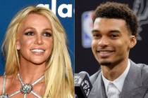 Britney Spears and Victor Wembanyama of the San Antonio Spurs. (AP Photos by Chris Pizzello, l ...