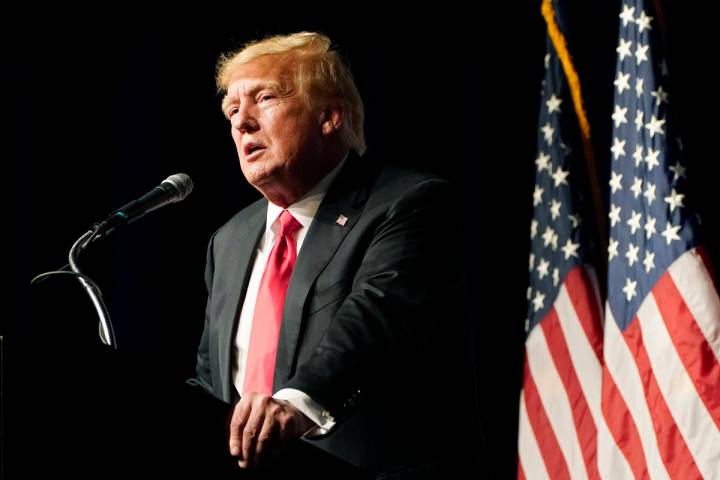 Former President Donald Trump speaks during an event with Joe Lombardo, Clark County sheriff an ...