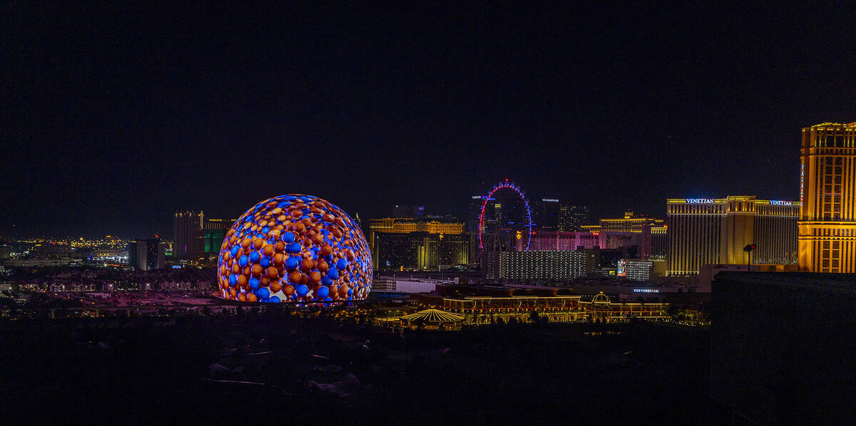 The Sphere illuminates the Las Vegas skyline with a dazzling display to celebrate Independence ...