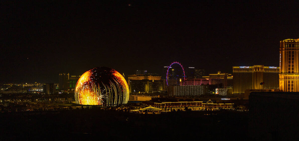 The Sphere illuminates the Las Vegas skyline with a dazzling display to celebrate Independence ...
